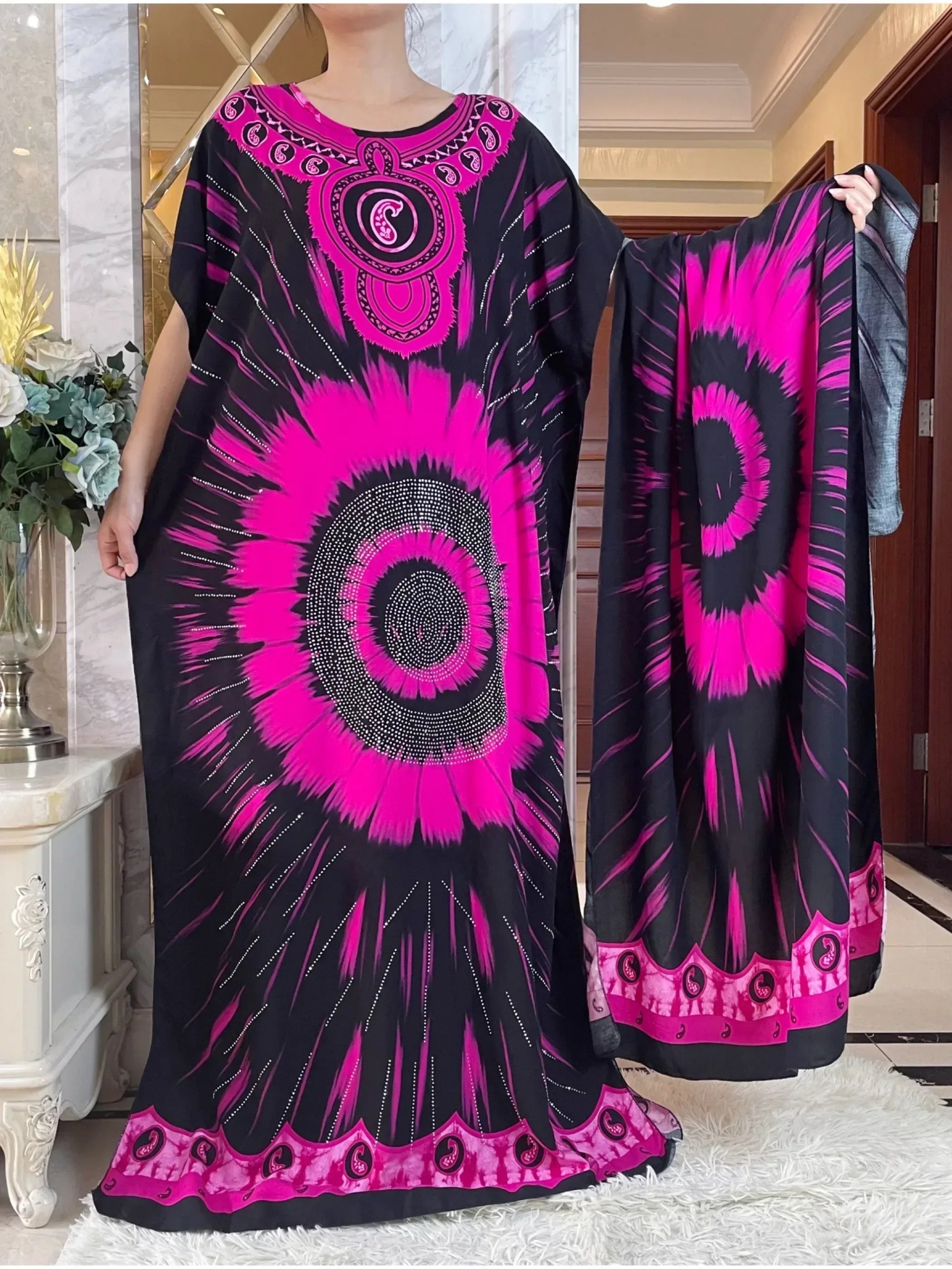 Elegant Tie-Dye Abaya African Floral Cotton Maxi Dress – B&R African Styles