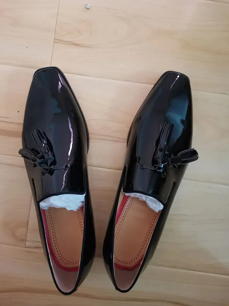 Men's Black Patent Leather Loafers: Stylish Tassel Shoes for Casual and Dress Wear - B&R African Styles