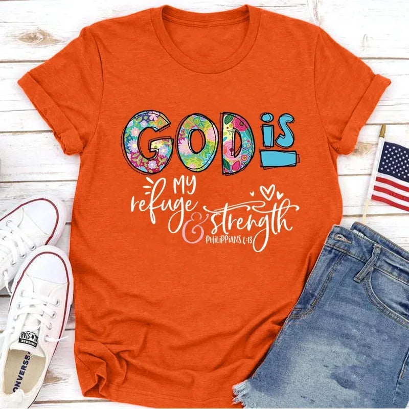 GOD IS Strength Print Women T Shirt Short Sleeve O Neck Loose Women Tshirt Ladies Tee Shirt Tops Clothes Camisetas Mujer - B&R African Styles