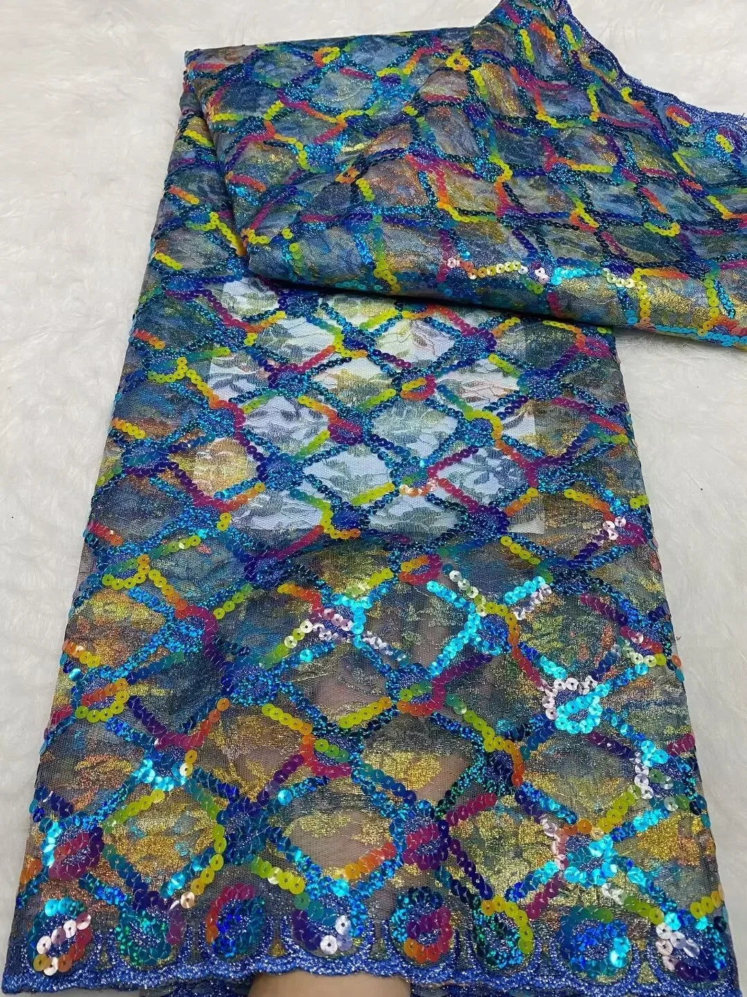 African High Quality Fashion Sequins Embroidery French Tulle Mesh Double Layer Lace Fabric For Sewing Party Dress - B&R African Styles