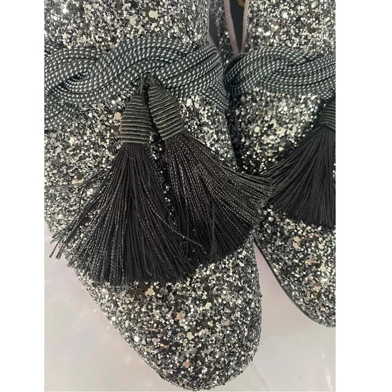 Classic Formal Italian Glitter Loafers: Plus Size Men's Sequin Tassel Dress Shoes for Weddings - B&R African Styles