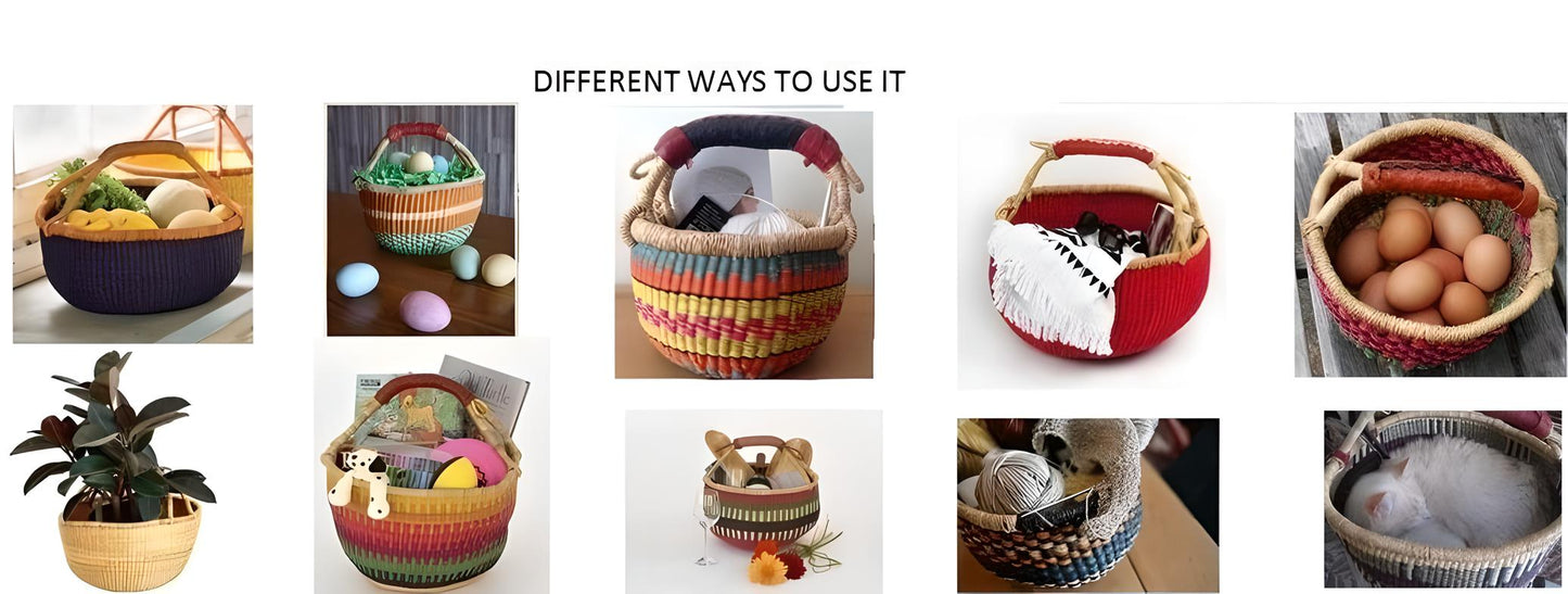 Medium Bolga Market Basket with Leather Handle (Assorted Colors)