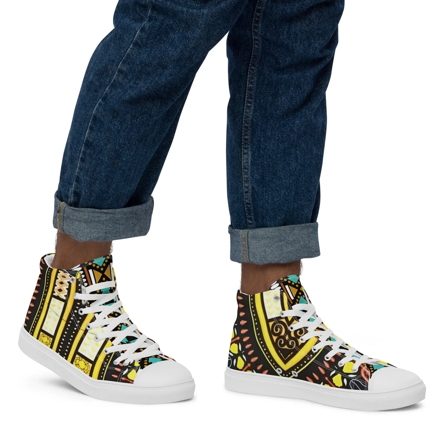 Dashiki Men's High Top Canvas Shoes - Traditional African Print Sneakers - B&R African Styles