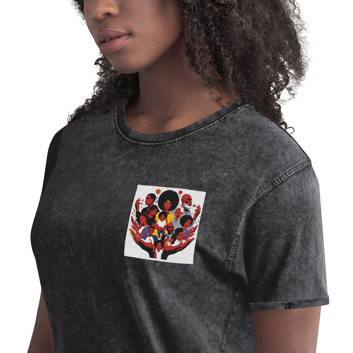 Family Embroidery Denim T-Shirt