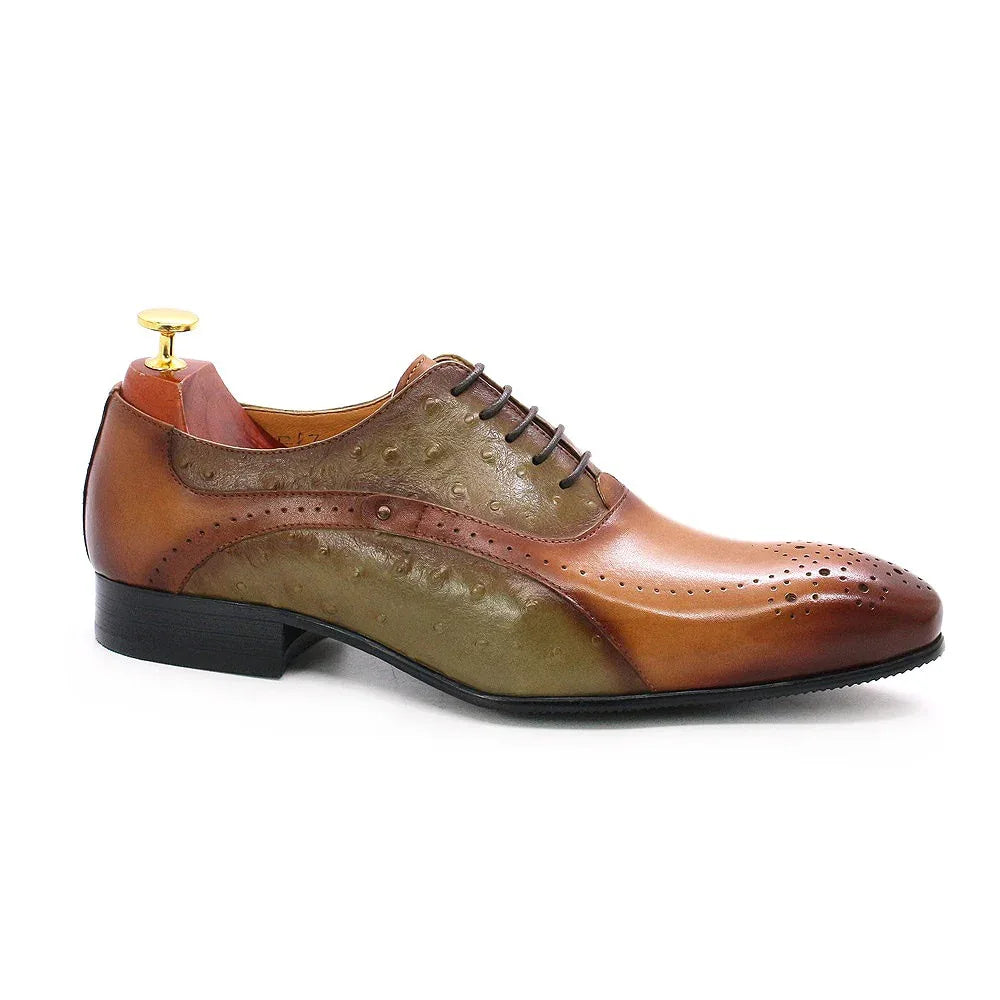 Men Dress Shoes Genuine Calf Leather Green Brown