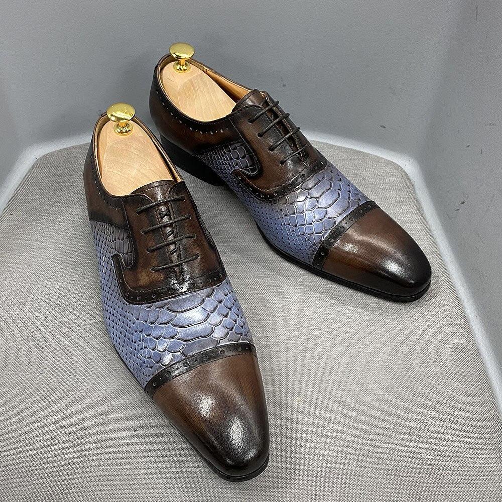 Real Leather Dress Shoes Handmade Snake Print Pointed