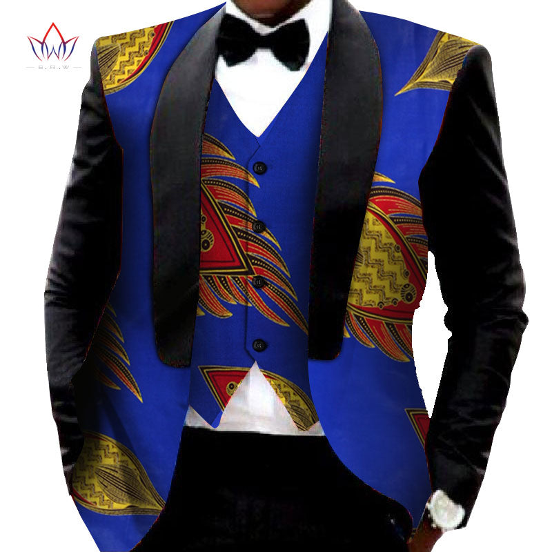 Dashiki Blazer Men Jacket + Vest Slim Suit