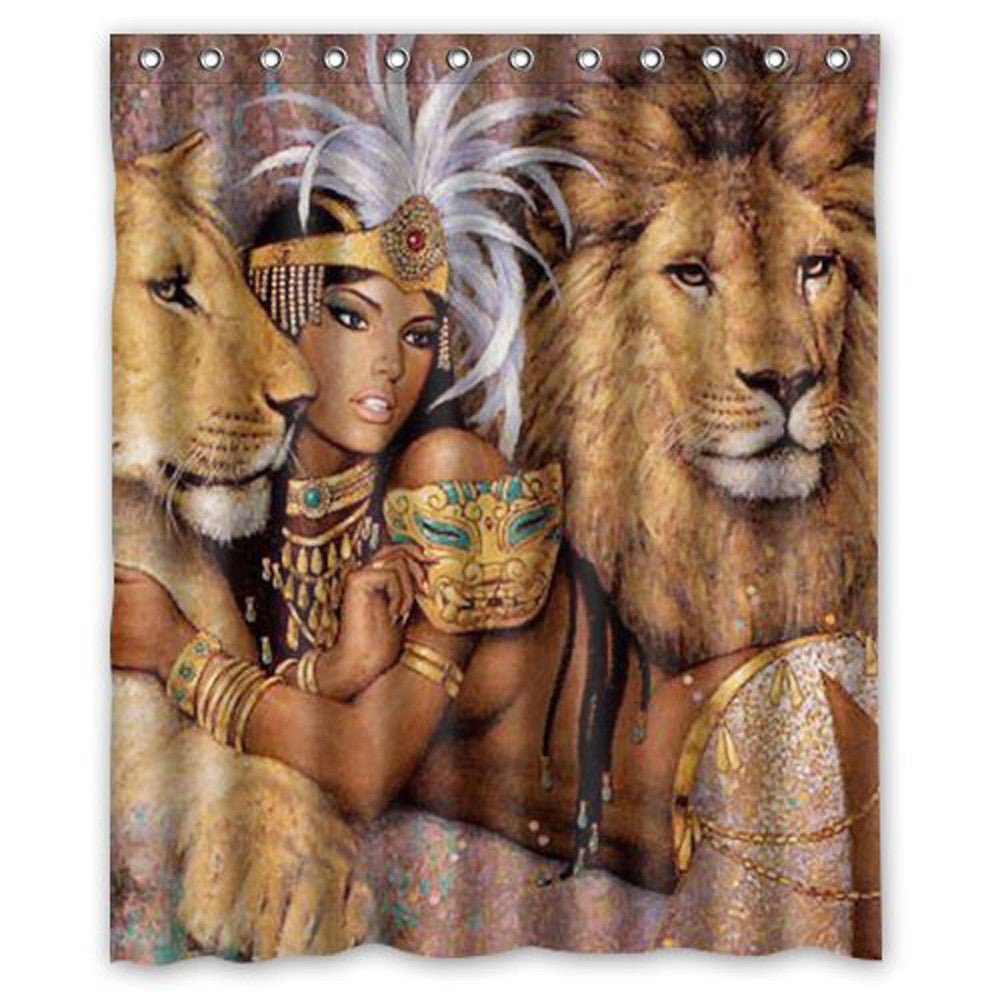 Black Queen and lion online SHOWER curtain