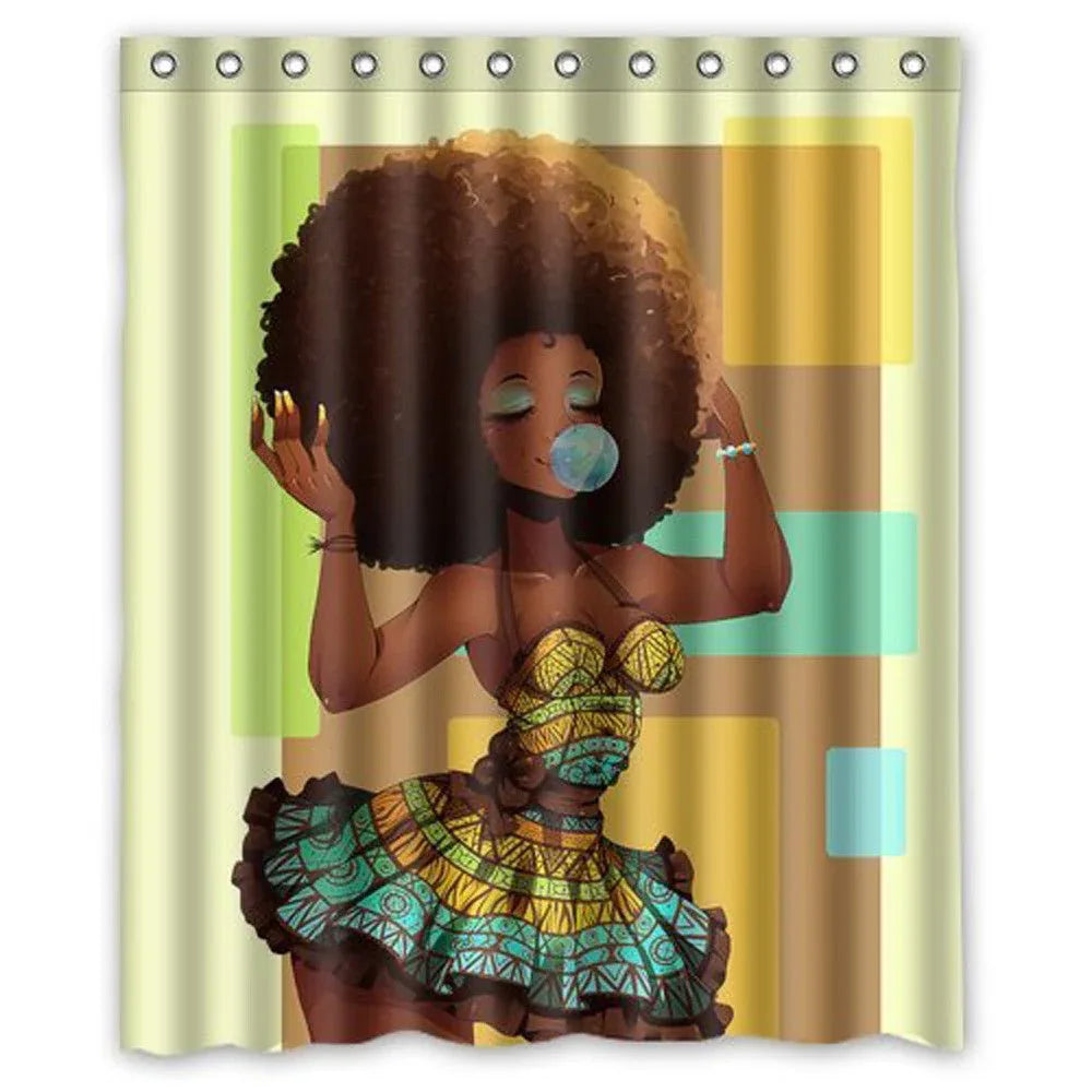 Afro Diva African Girl Art Fabric Waterproof Shower Curtain - B&R African Styles