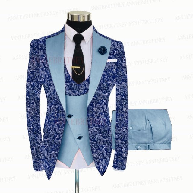 Royal Blue Tapestry Floral Slim Fit Tuxedo Jacket