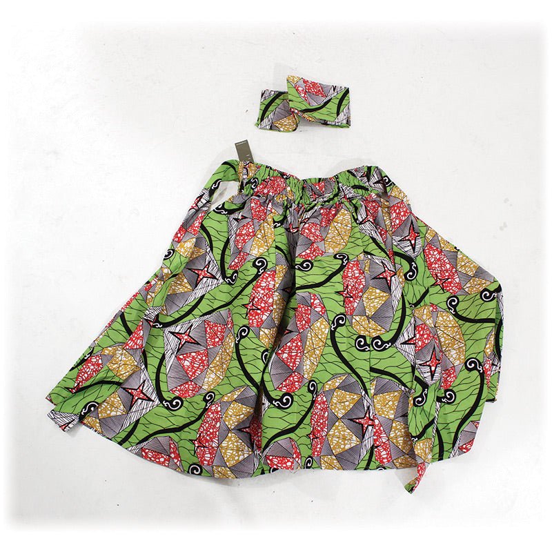 Lime w/Red Stars Print Skirt - B&R African Styles