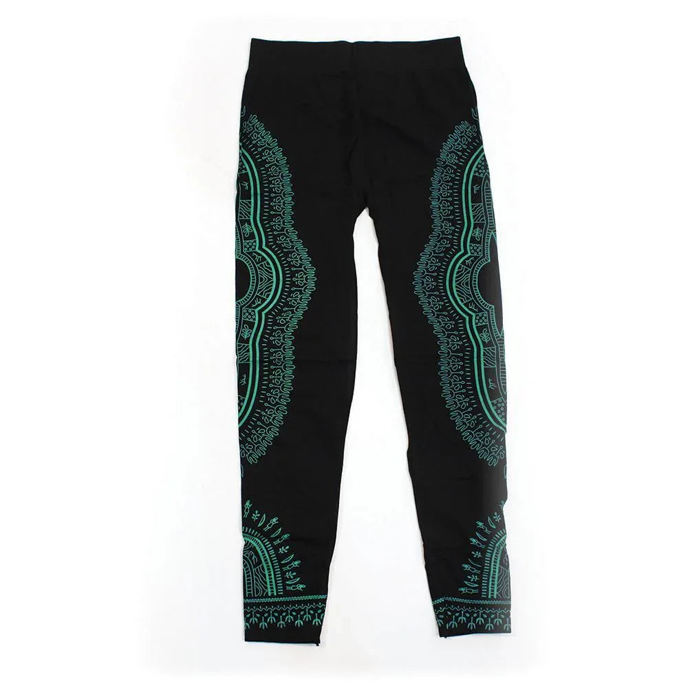 Traditional Dashiki Black Leggings: Black/Teal - B&R African Styles