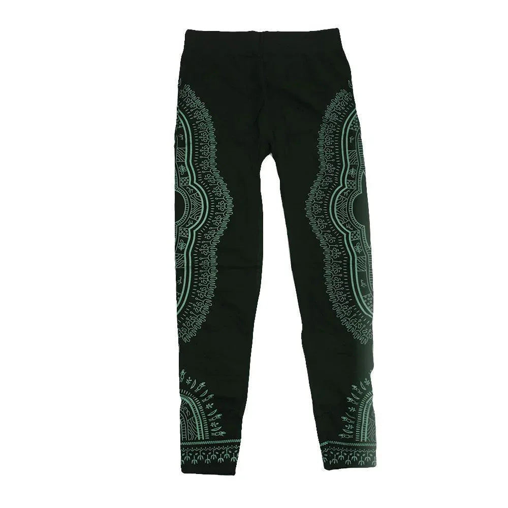 Traditional Dashiki Black Leggings: Green - B&R African Styles