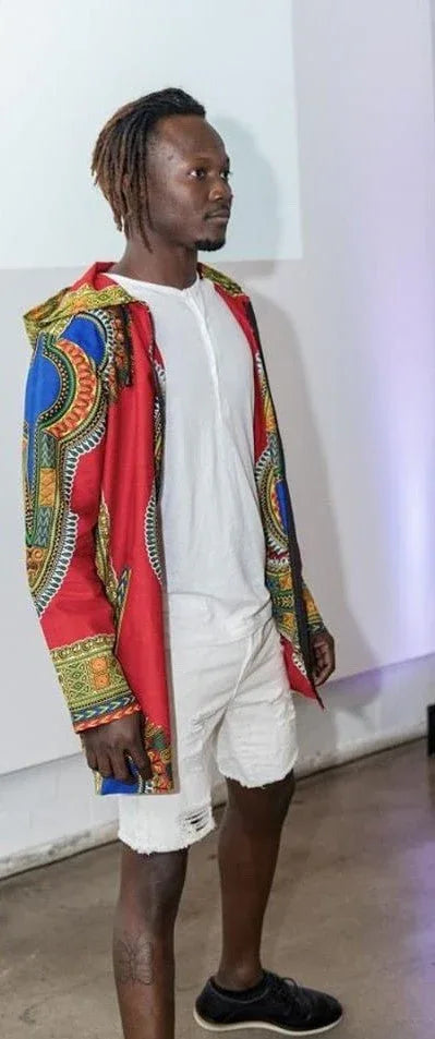 Traditional Dashiki Hoodie: Red - B&R African Styles