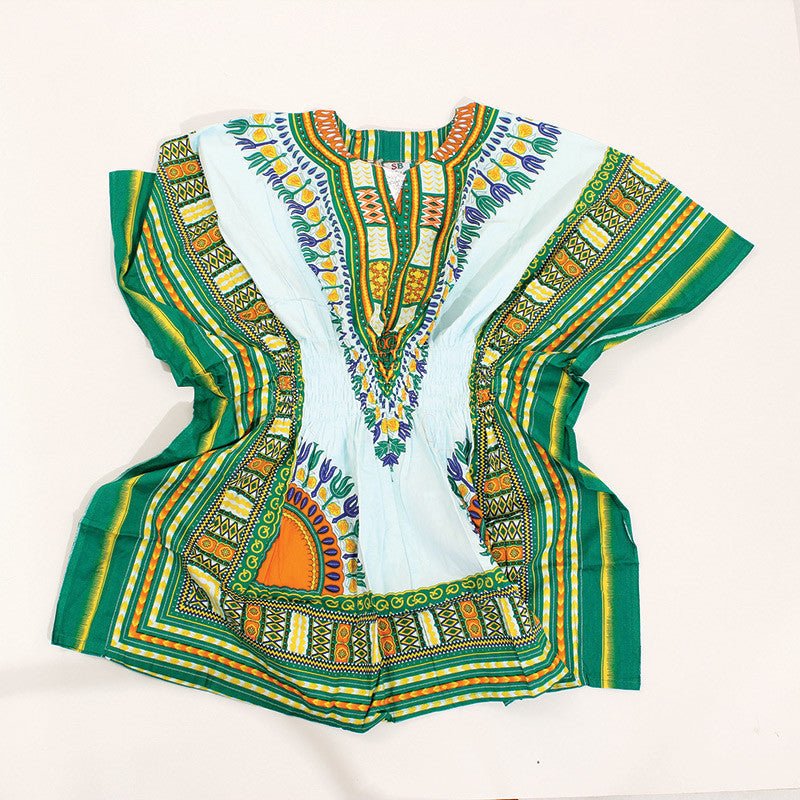 White/Green Elastic Dashiki - B&R African Styles