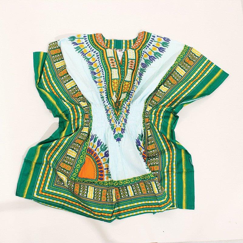 White/Green Elastic Dashiki - B&R African Styles