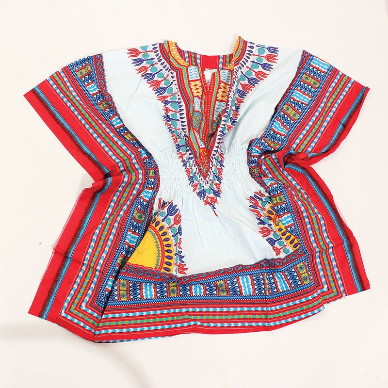 White/Red Elastic Dashiki - B&R African Styles