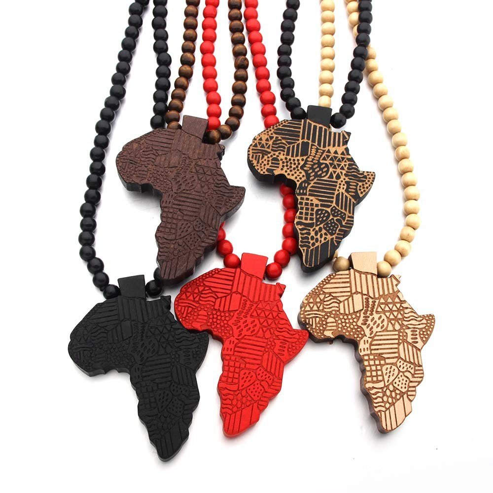 Wooden Engraved Chain African Pendant Necklace