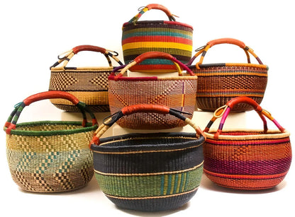 Medium Bolga Market Basket with Leather Handle (Assorted Colors) - B&R African Styles