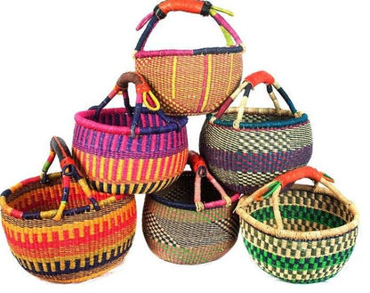 Small African Market Basket Ghana Bolga Assorted 9"-11" Acr - B&R African Styles