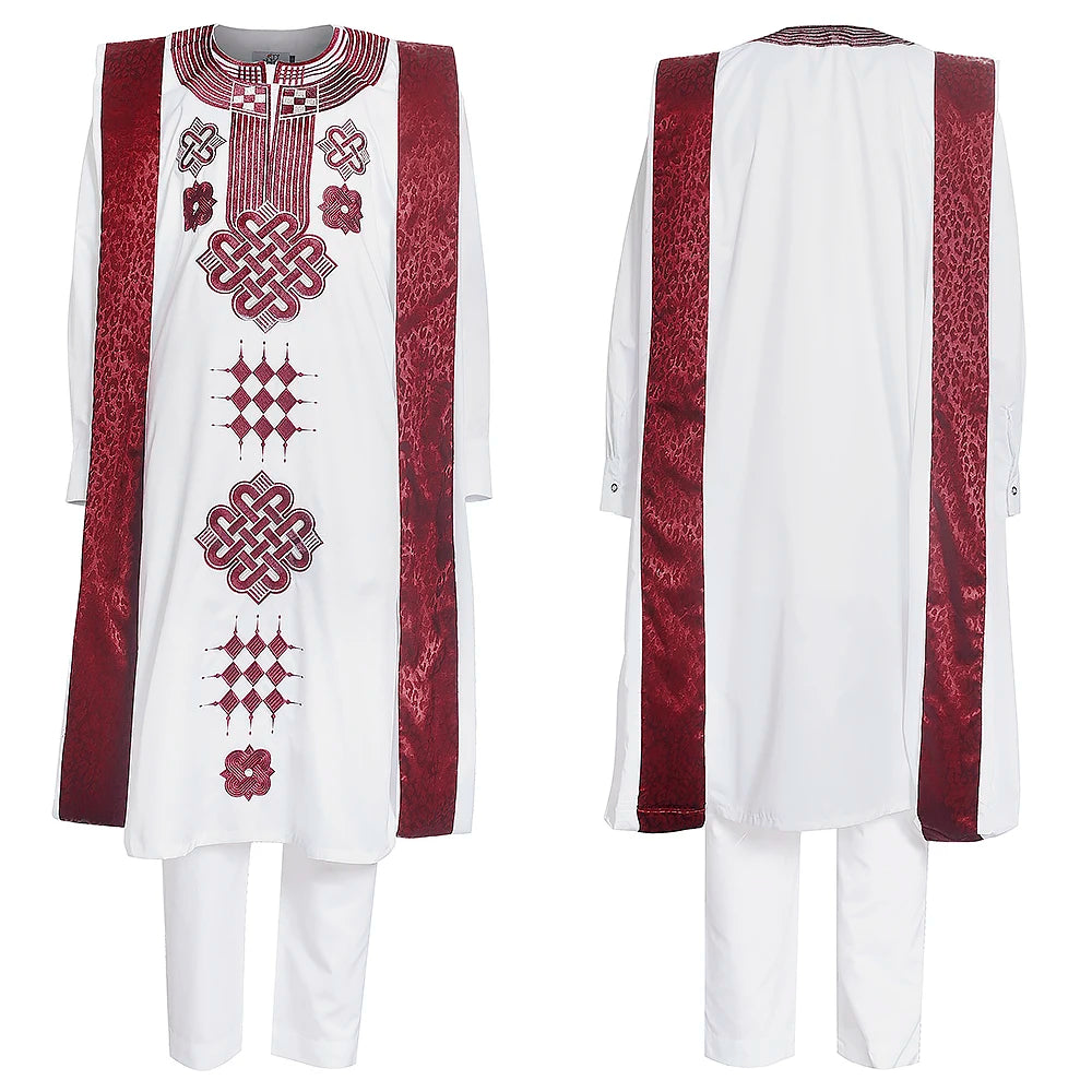 Traditional 3pcs Ankara Agbada Embroidered Boubou for Men