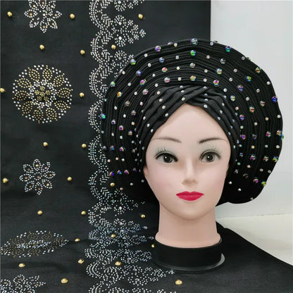 Auto Gele Aso Oke beaded African Headtie - B&R African Styles