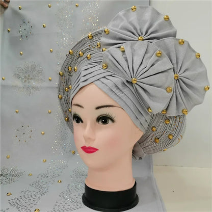 Auto Gele Aso Oke beaded African Headtie - B&R African Styles