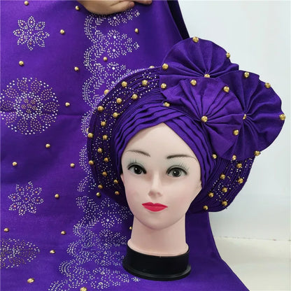 Auto Gele Aso Oke beaded African Headtie - B&R African Styles
