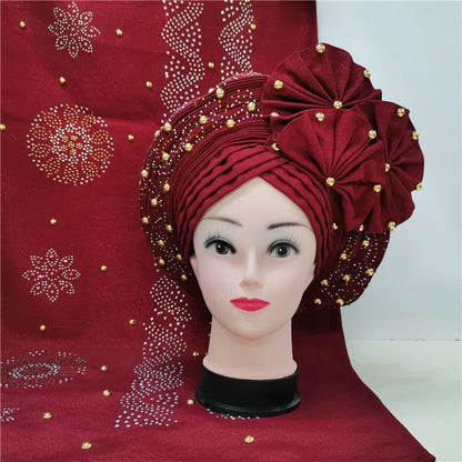 Auto Gele Aso Oke beaded African Headtie - B&R African Styles