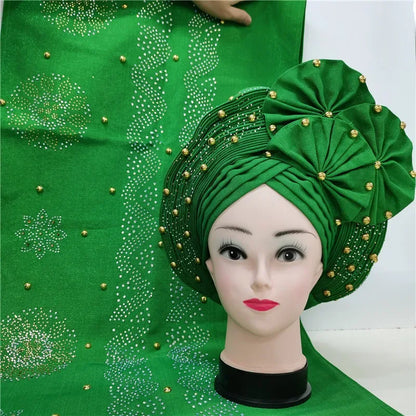 Auto Gele Aso Oke beaded African Headtie - B&R African Styles