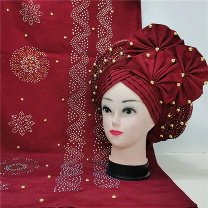 Auto Gele Aso Oke beaded African Headtie - B&R African Styles