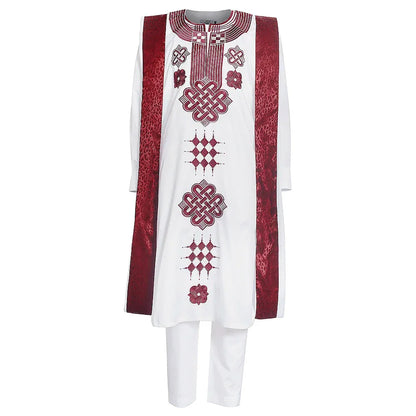 Traditional 3pcs Ankara Agbada Embroidered Boubou for Men - B&R African Styles
