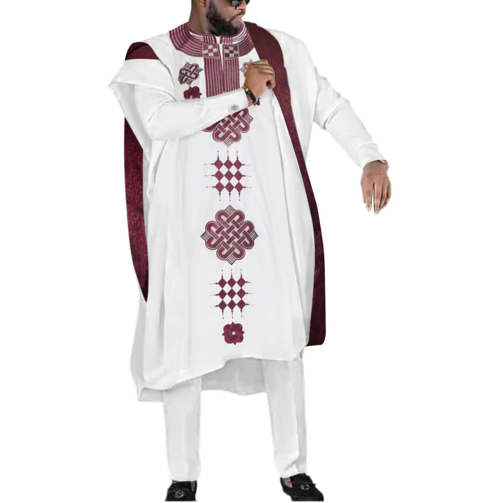 Traditional 3pcs Ankara Agbada Embroidered Boubou for Men