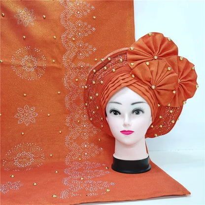 Auto Gele Aso Oke beaded African Headtie - B&R African Styles
