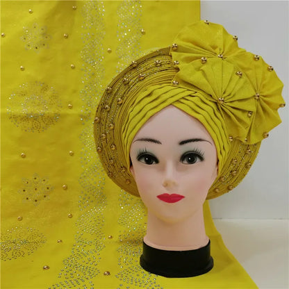 Auto Gele Aso Oke beaded African Headtie - B&R African Styles