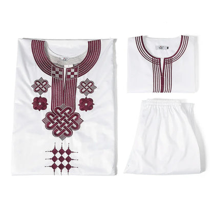 Traditional 3pcs Ankara Agbada Embroidered Boubou for Men - B&R African Styles