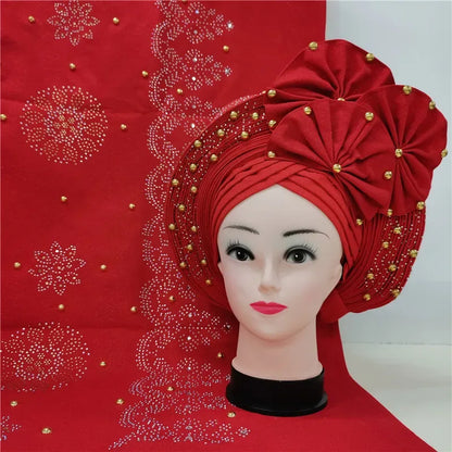 Auto Gele Aso Oke beaded African Headtie - B&R African Styles