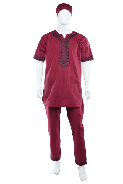 Maroon Embroidered Pant Set For Men - B&R African Styles