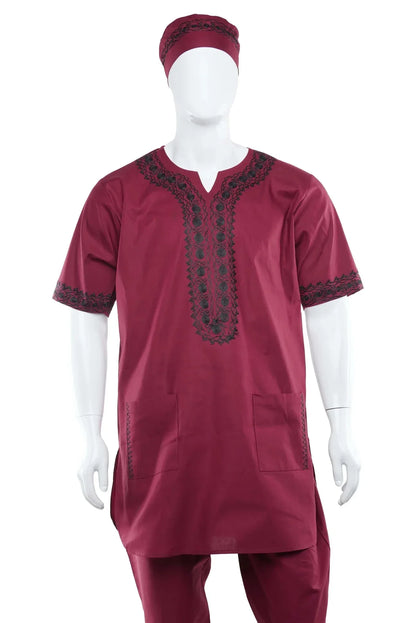Maroon Embroidered Pant Set For Men - B&R African Styles