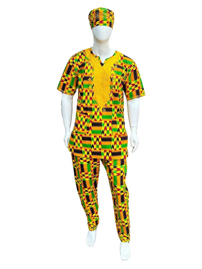Kente Embroidered Pant Set For Men - B&R African Styles