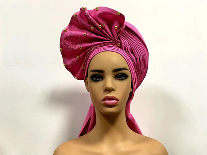 Head Wrap African Aso Oke Gele Headtie Auto Gele With Beads For Wedding Party - B&R African Styles