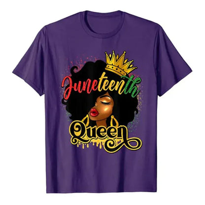 Juneteenth Queen: Afro Natural Hair Graphic Tee Celebrating Black Girl Magic & Family Unity - B&R African Styles