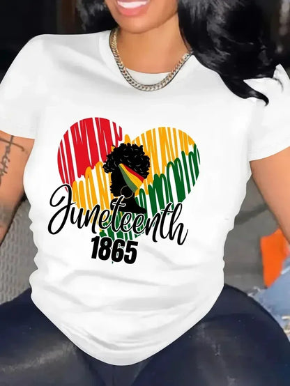 Juneteenth Printed Round Neck Casual T-shirt: Harajuku Style for Women's Freedom Festival - B&R African Styles