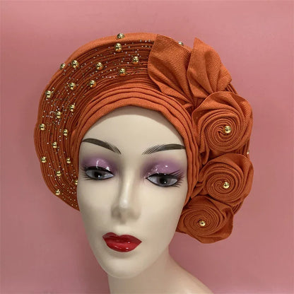 High Quality African Nigeria Auto Gele Elegant Helmet With Stones - B&R African Styles