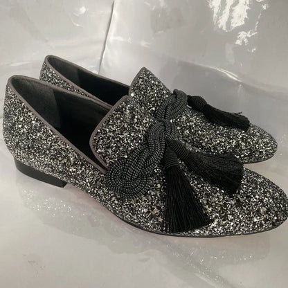 Classic Formal Italian Glitter Loafers: Plus Size Men's Sequin Tassel Dress Shoes for Weddings - B&R African Styles