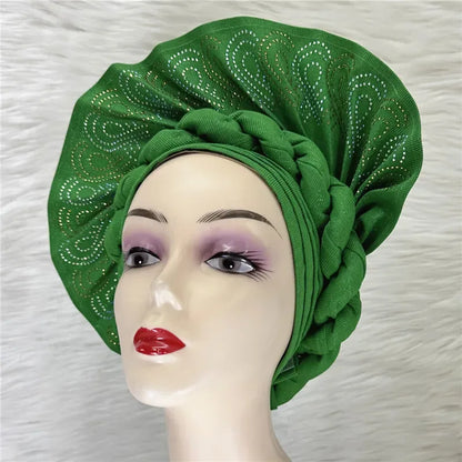 High Quality African Nigeria Auto Gele Elegant Helmet With Stones - B&R African Styles
