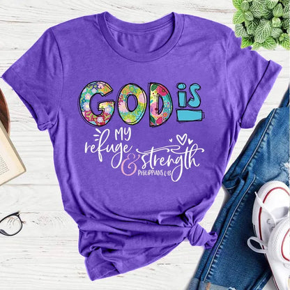 GOD IS Strength Print Women T Shirt Short Sleeve O Neck Loose Women Tshirt Ladies Tee Shirt Tops Clothes Camisetas Mujer - B&R African Styles