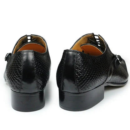 Men Dress Shoes Formal Oxfords Serpentine&Metal Buckle Decorate Wedding Wear Elegant Casual Leather Zapatos De Hombre Best Gift - B&R African Styles