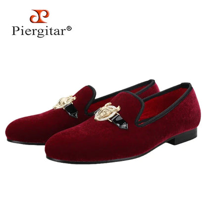 Piergitar Handmade Velvet Men's Smoking Slippers: Cow Buckle, Fashionable Slip-On Loafers for Prom and Banquets - B&R African Styles
