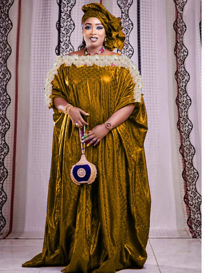 Bazin Riche Long Dresses For Women with Scarf - B&R African Styles